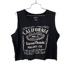 On Fire Tank Top Sz Large California Luna Beach Graphic Sleeveless Black Cotton
